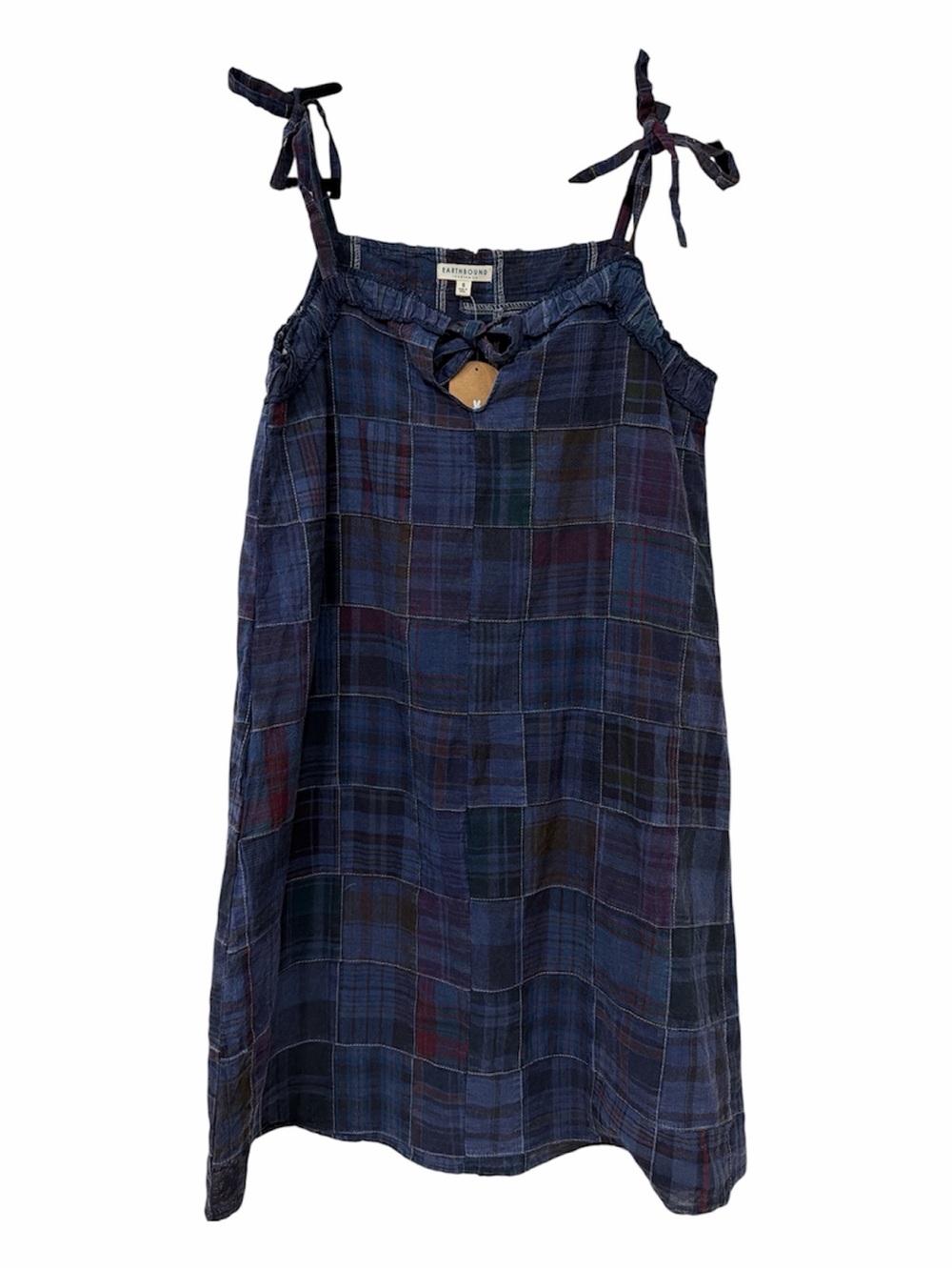 EARTHBOUND Navy Plaid Midi Dress with Tie Straps